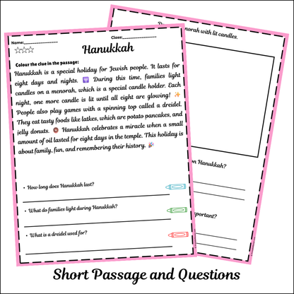 Hanukkah | Short Reading Comprehension Creative Worksheet