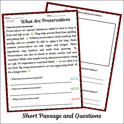 What Are Preservatives | Short Reading Comprehension Creative Worksheet