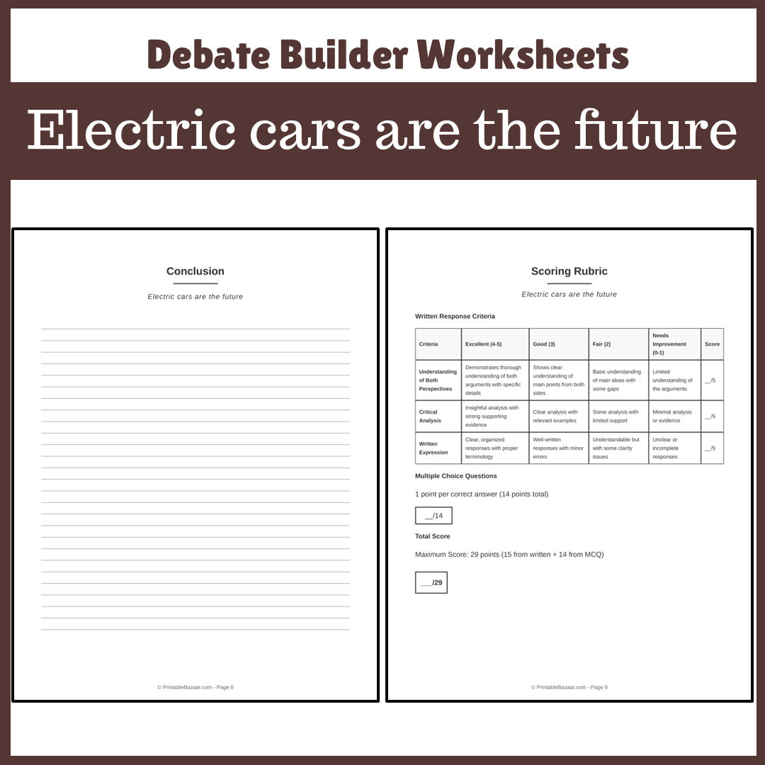 Electric cars are the future | Favour and Against Worksheet Printable Activity