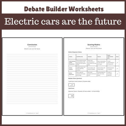 Electric cars are the future | Favour and Against Worksheet Printable Activity