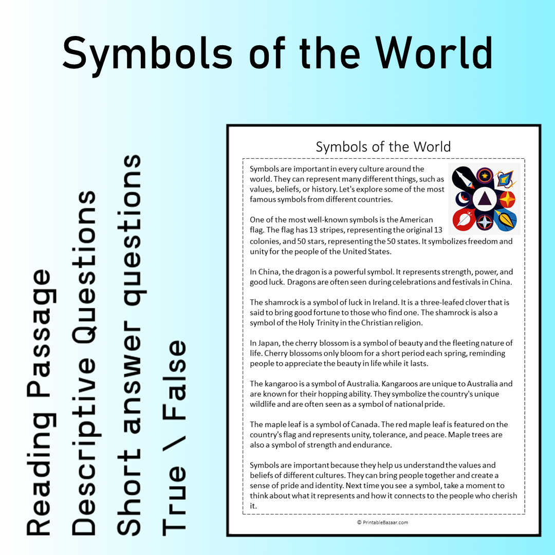 Symbols of the World | Reading Comprehension Passage Printable Worksheet