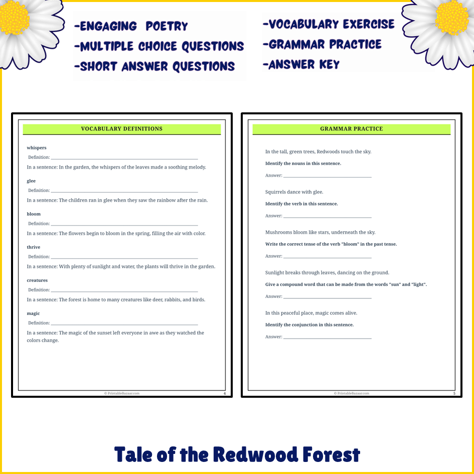 Tale of the Redwood Forest | Poem Grammar Worksheet Printable Activity