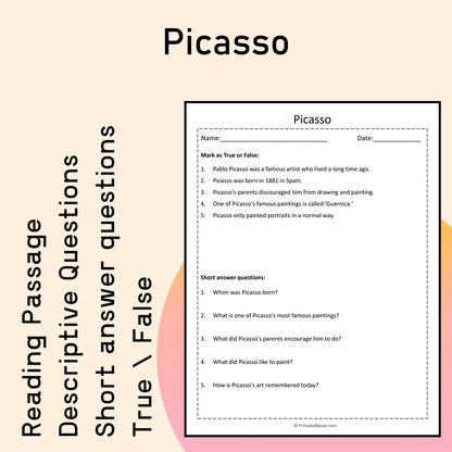 Picasso | Reading Comprehension Passage Printable Activity