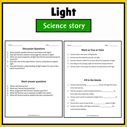 Light | Science Story Reading Comprehension Activity