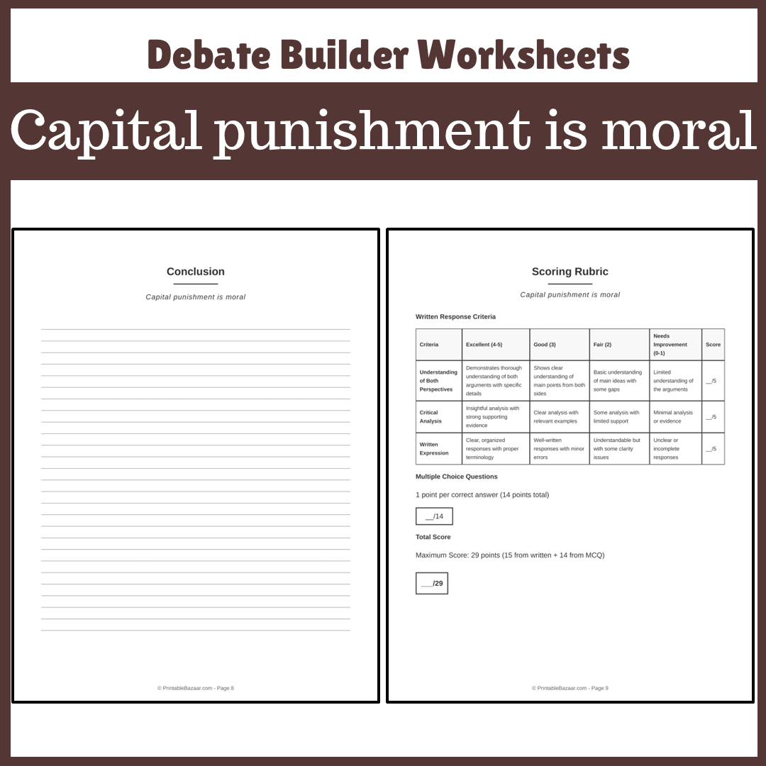 Capital punishment is moral | Favour and Against Worksheet Printable Activity