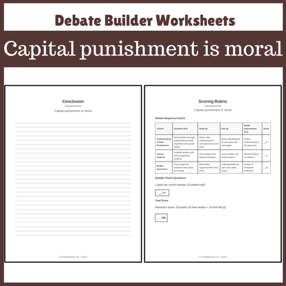 Capital punishment is moral | Favour and Against Worksheet Printable Activity