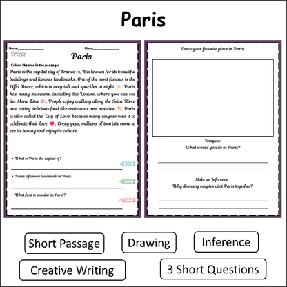 Paris | Short Reading Comprehension Creative Worksheet