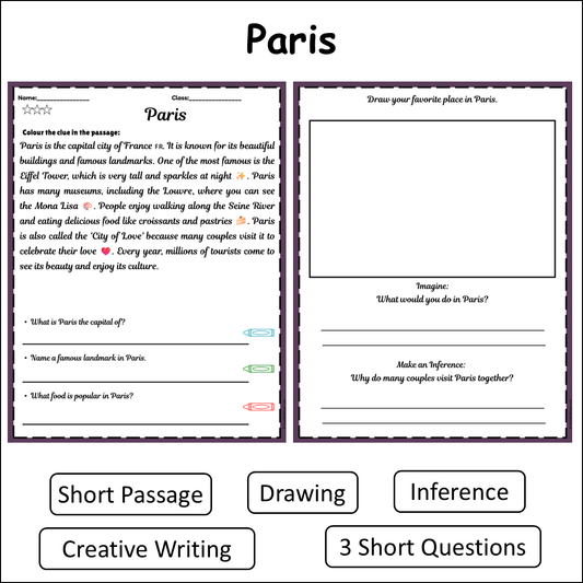 Paris | Short Reading Comprehension Creative Worksheet