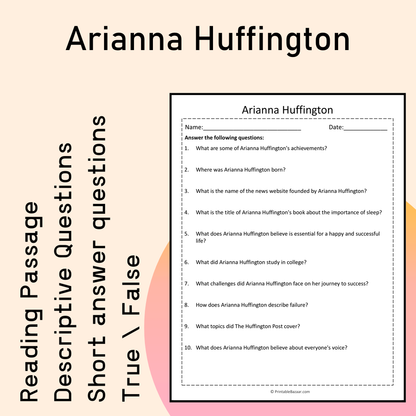 Arianna Huffington | Reading Comprehension Passage Printable Activity