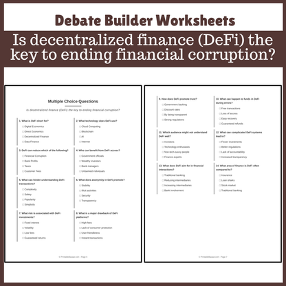 Is decentralized finance (DeFi) the key to ending financial corruption? | Favour and Against Worksheet Printable Activity