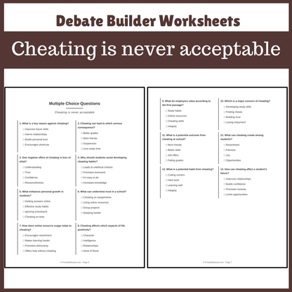 Cheating is never acceptable | Favour and Against Worksheet Printable Activity