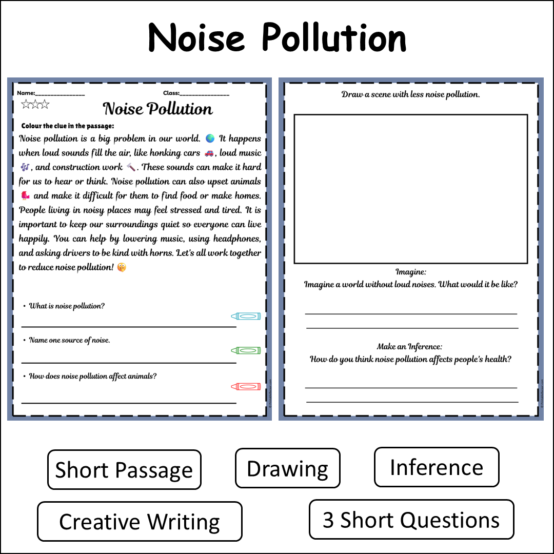Noise Pollution | Short Reading Comprehension Creative Worksheet