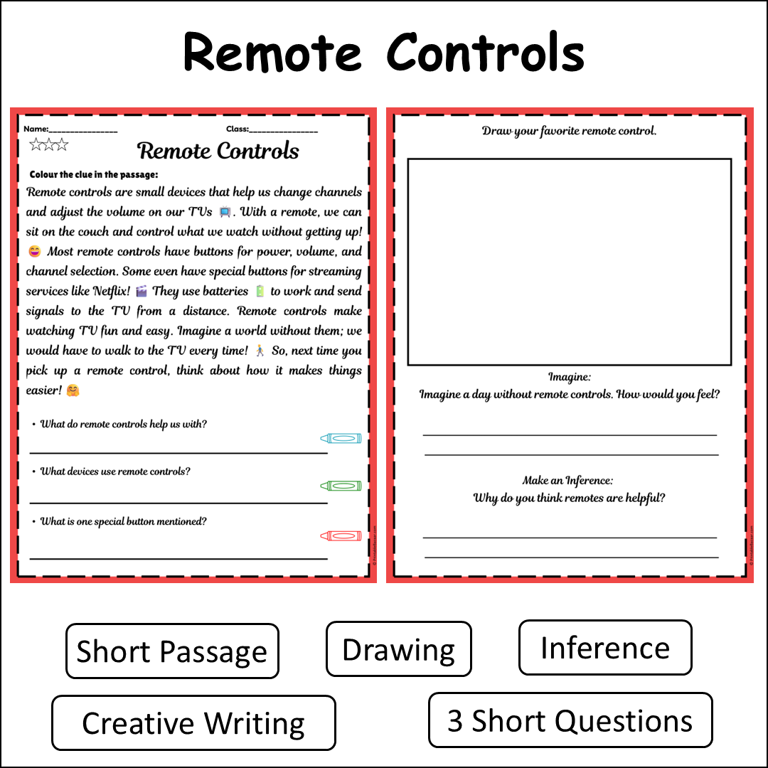 Remote Controls | Short Reading Comprehension Creative Worksheet