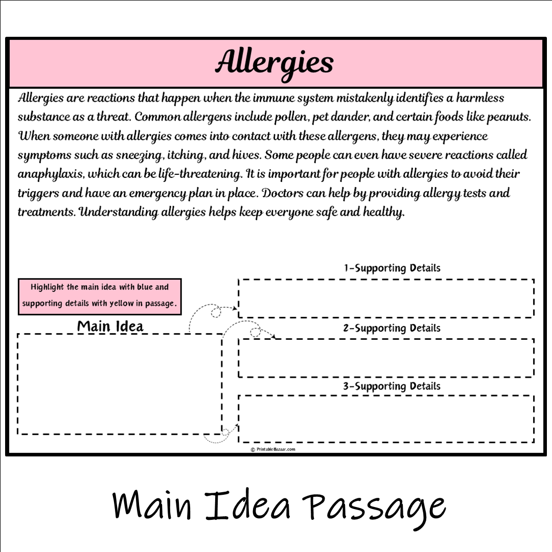 Allergies | Main Idea and Supporting Details Reading Passage and Questions