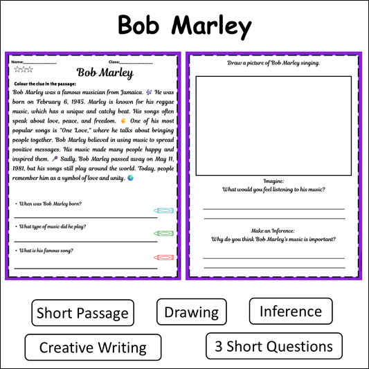 Bob Marley | Short Reading Comprehension Creative Worksheet