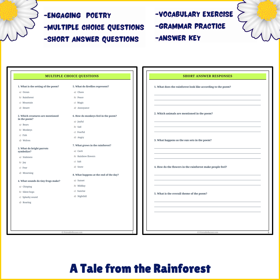 A Tale from the Rainforest | Poem Grammar Worksheet Printable Activity