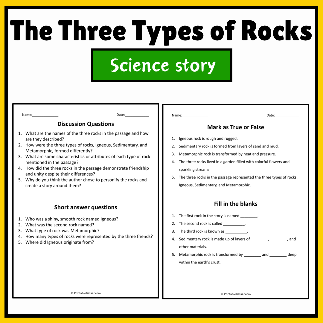 The Three Types of Rocks | Science Story Reading Comprehension Activity