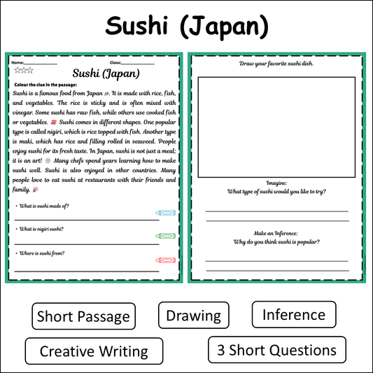 Sushi (Japan) | Short Reading Comprehension Creative Worksheet