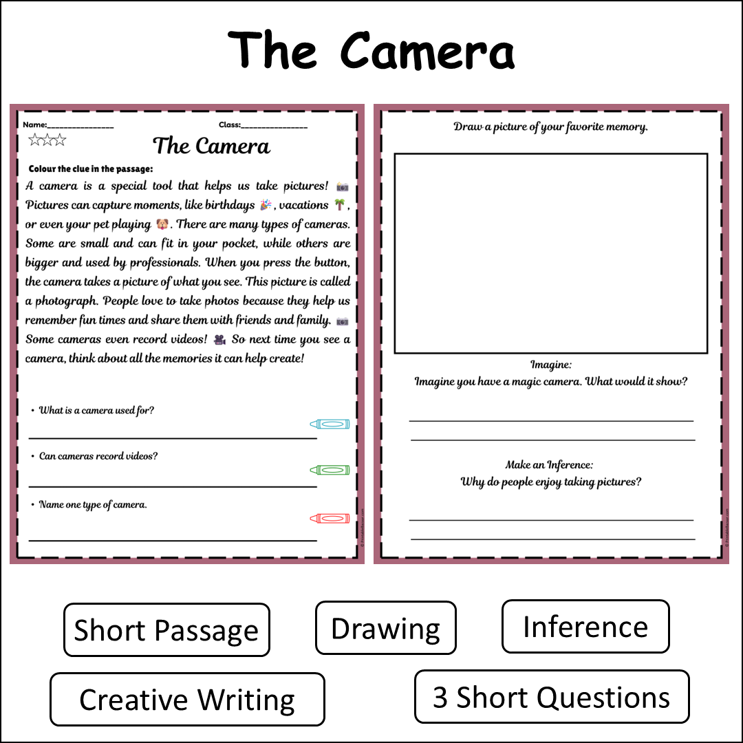 The Camera | Short Reading Comprehension Creative Worksheet