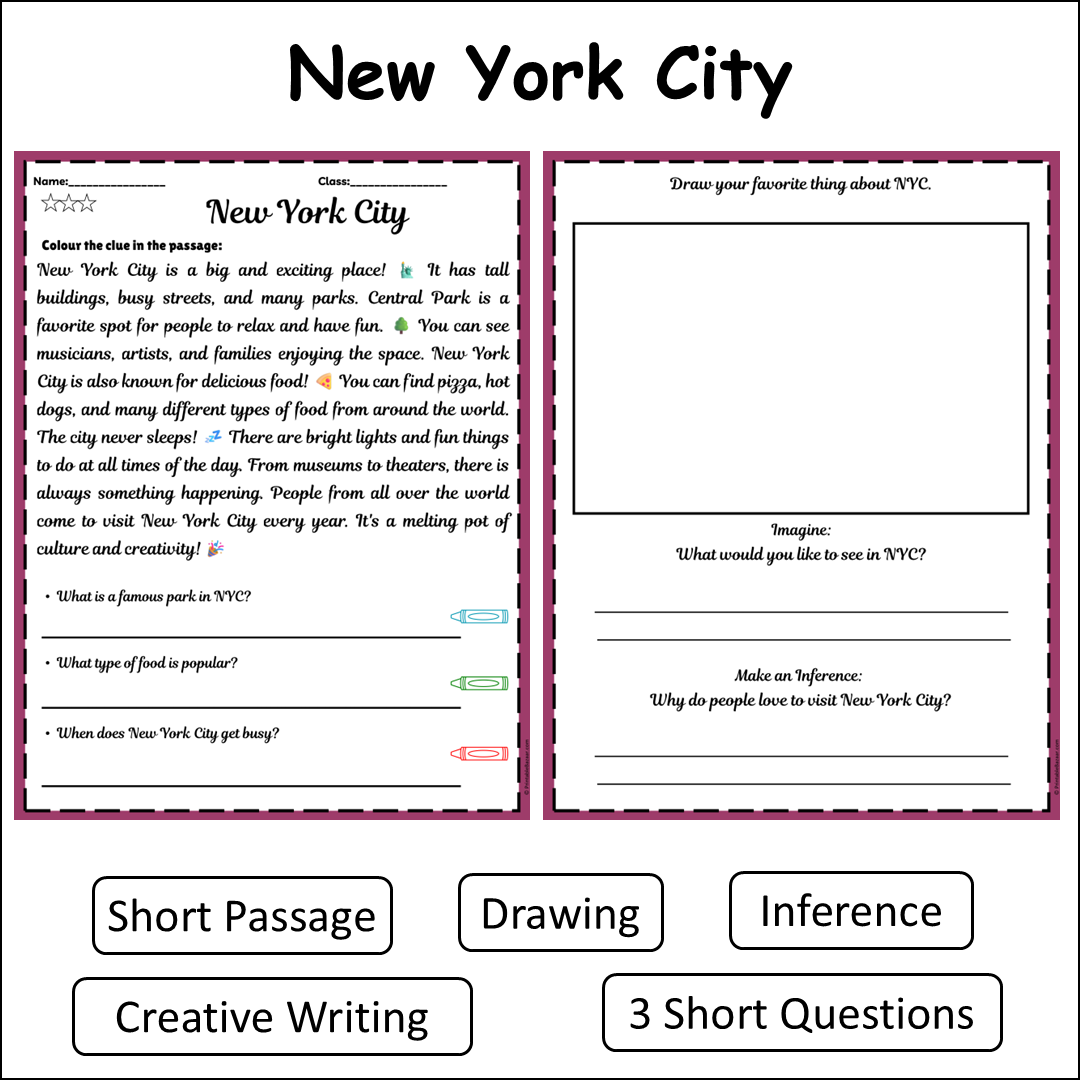 New York City | Short Reading Comprehension Creative Worksheet