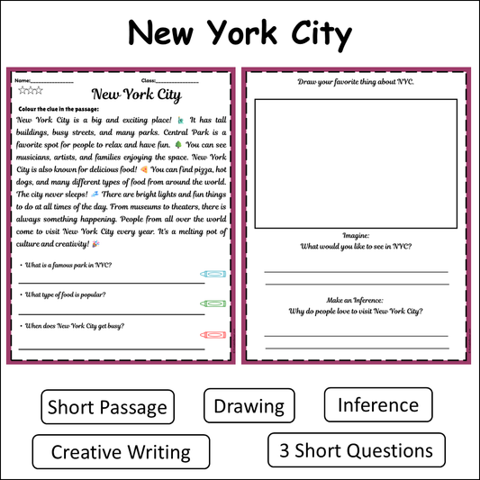 New York City | Short Reading Comprehension Creative Worksheet
