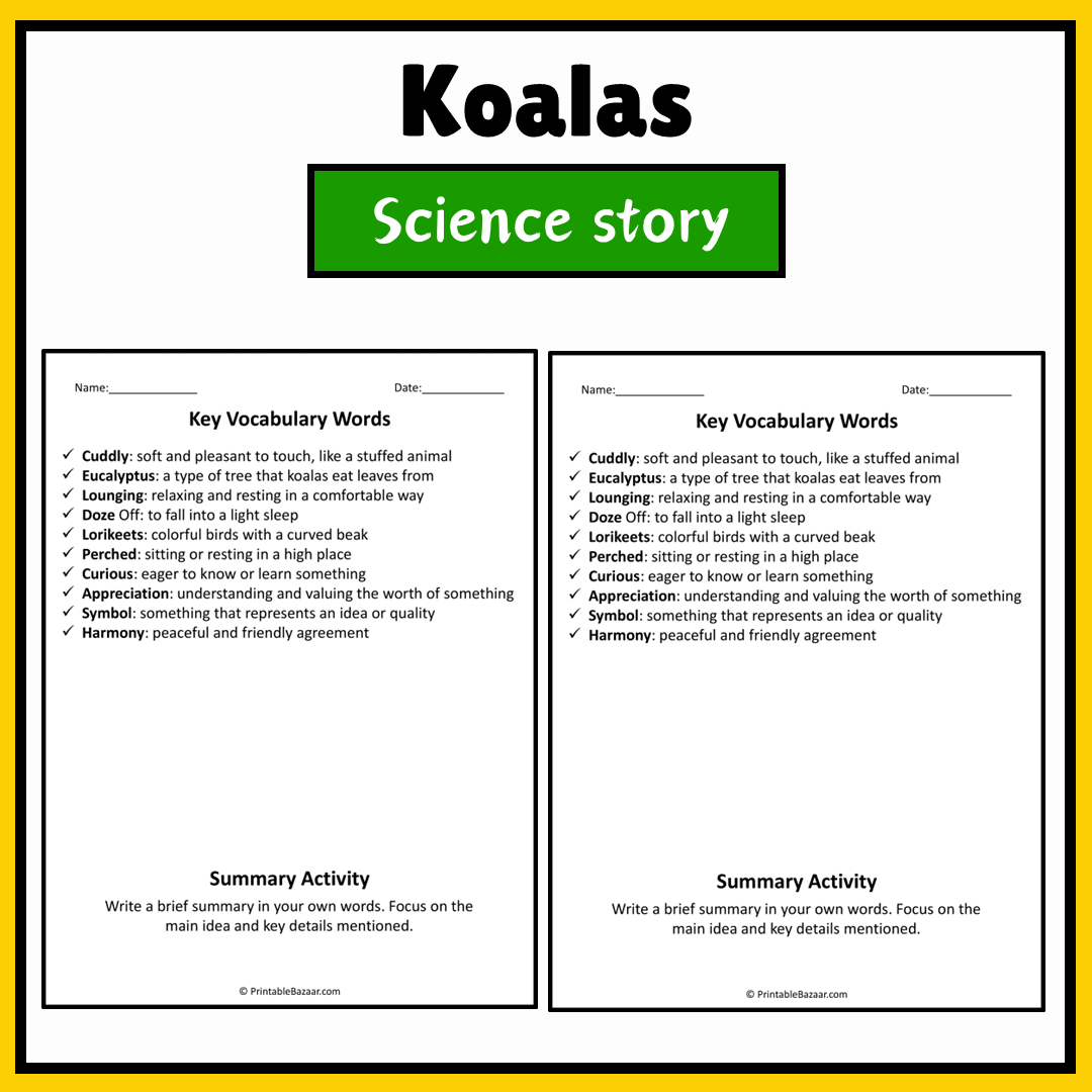 Koalas | Science Story Reading Comprehension Activity