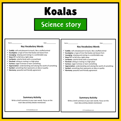 Koalas | Science Story Reading Comprehension Activity