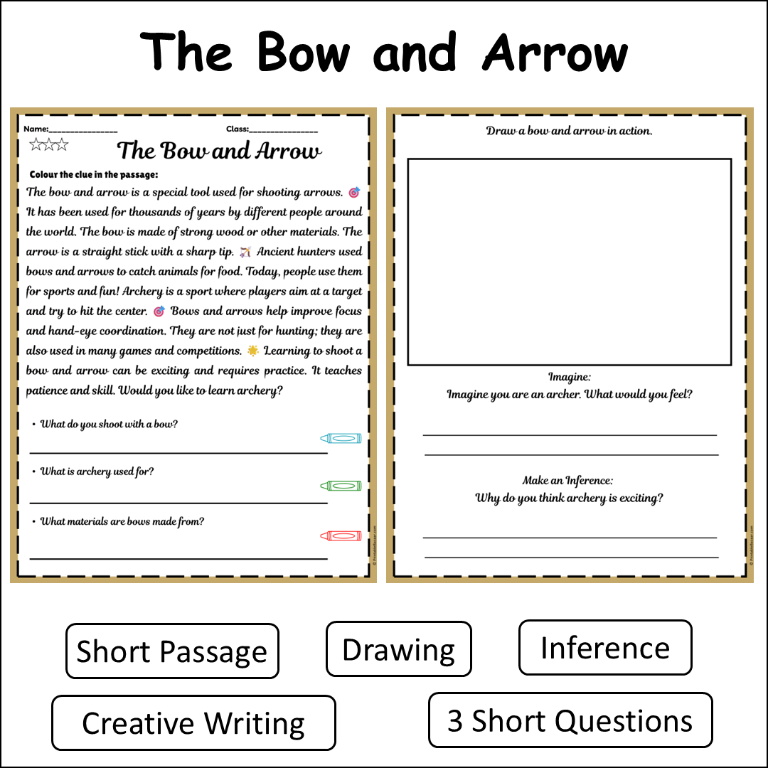 The Bow and Arrow | Short Reading Comprehension Creative Worksheet