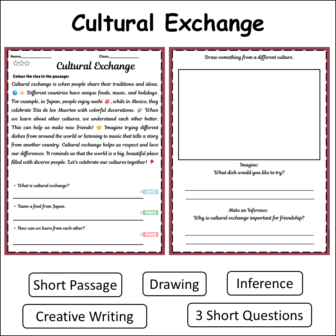 Cultural Exchange | Short Reading Comprehension Creative Worksheet