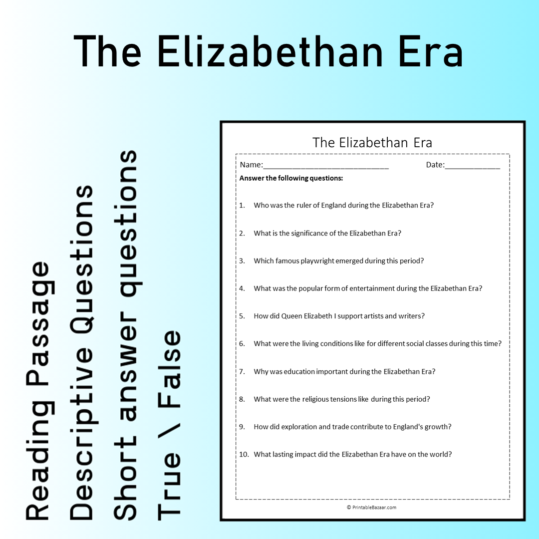 The Elizabethan Era | Reading Comprehension Passage Printable Worksheet