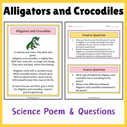 Alligators and Crocodiles | Science Poem Reading Comprehension Activity