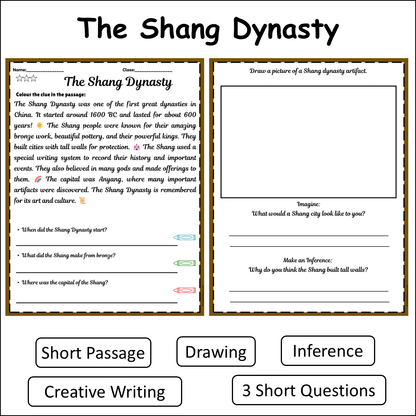 The Shang Dynasty | Short Reading Comprehension Creative Worksheet