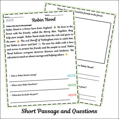 Robin Hood | Short Reading Comprehension Creative Worksheet