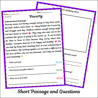 Poverty | Short Reading Comprehension Creative Worksheet