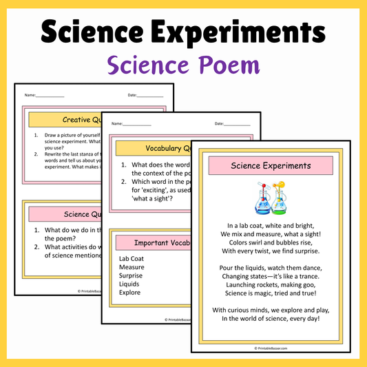 Science Experiments | Science Poem Reading Comprehension Activity