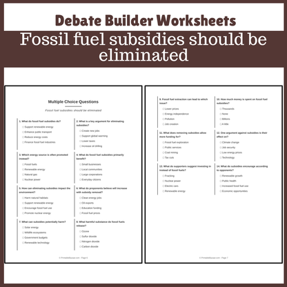 Fossil fuel subsidies should be eliminated | Favour and Against Worksheet Printable Activity