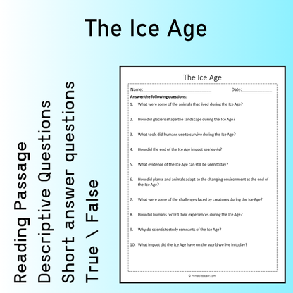 The Ice Age | Reading Comprehension Passage Printable Worksheet