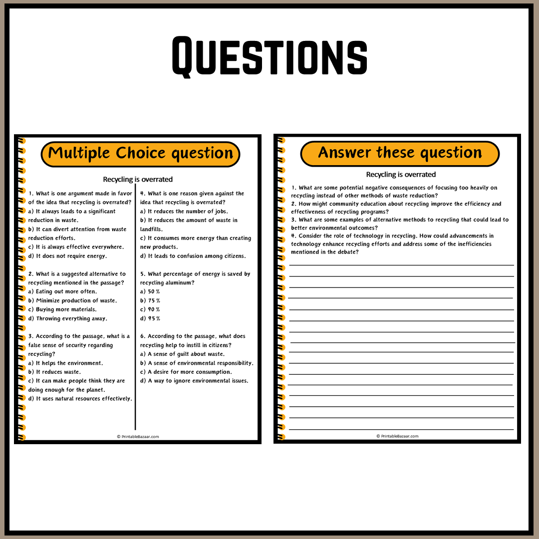 Recycling is overrated | Debate Case Study Worksheet