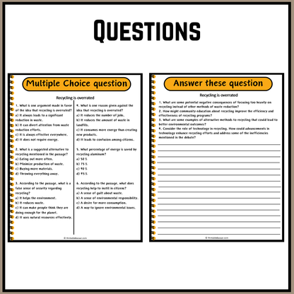 Recycling is overrated | Debate Case Study Worksheet