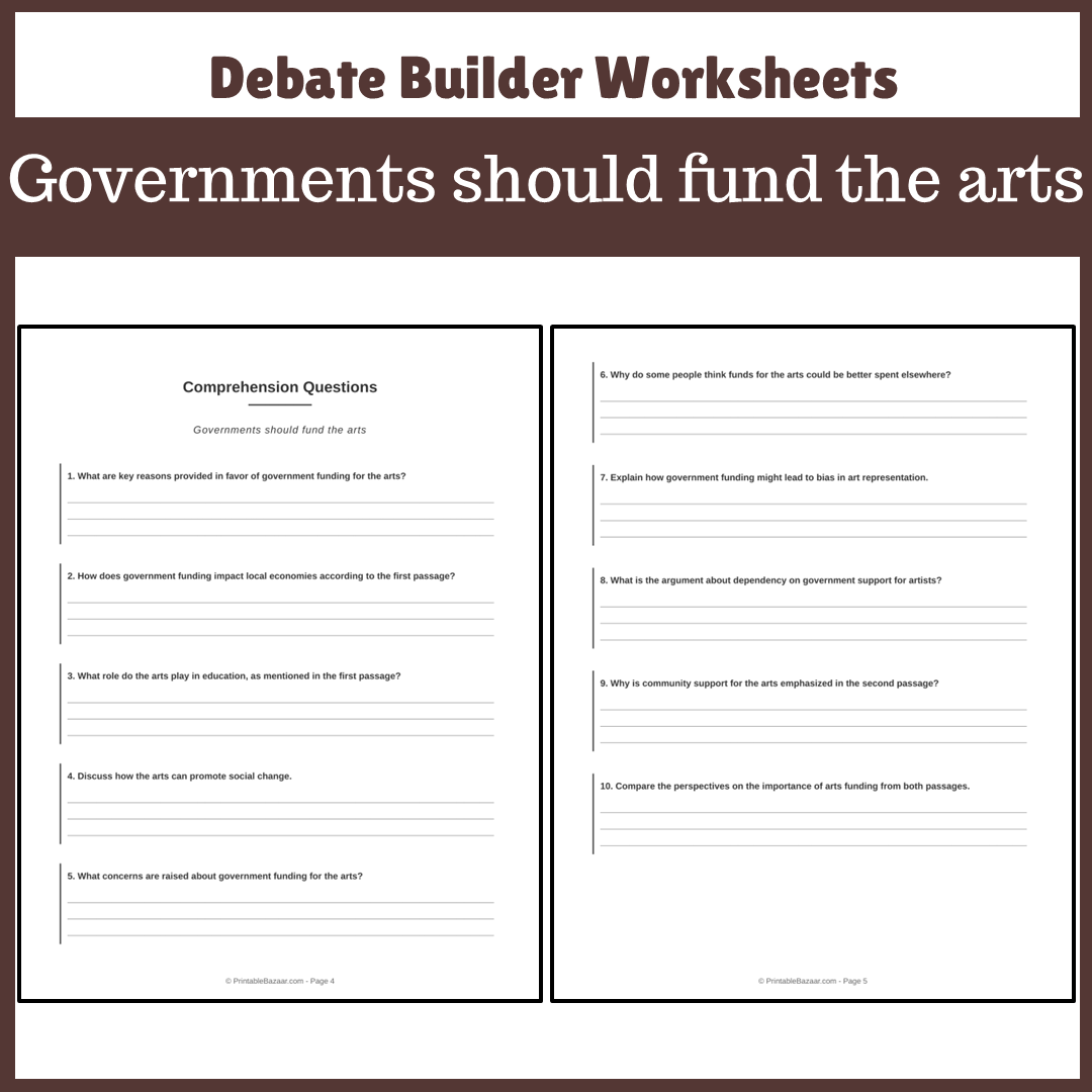 Governments should fund the arts | Favour and Against Worksheet Printable Activity