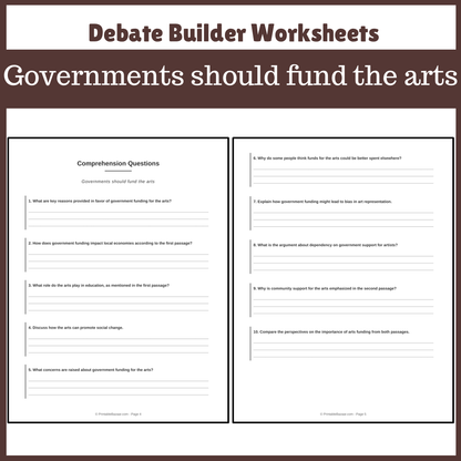 Governments should fund the arts | Favour and Against Worksheet Printable Activity