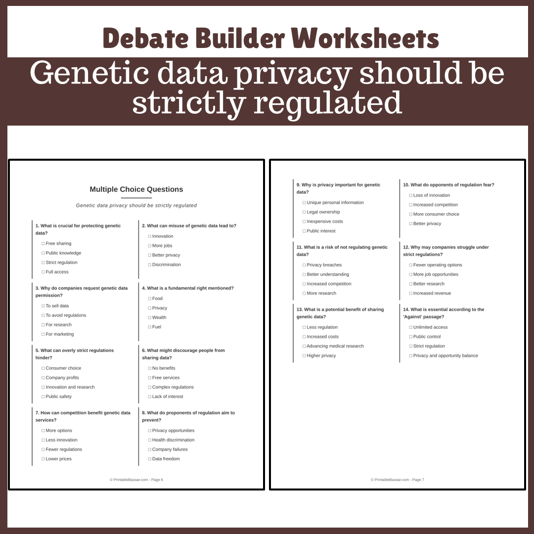 Genetic data privacy should be strictly regulated | Favour and Against Worksheet Printable Activity