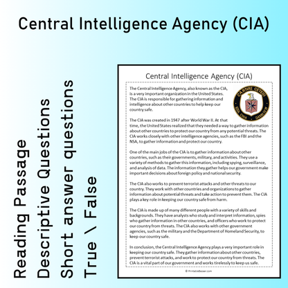 Central Intelligence Agency (CIA) | Reading Comprehension Passage Printable Worksheet