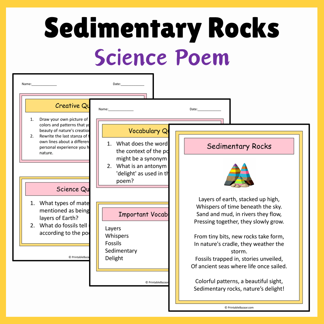 Sedimentary Rocks | Science Poem Reading Comprehension Activity ...