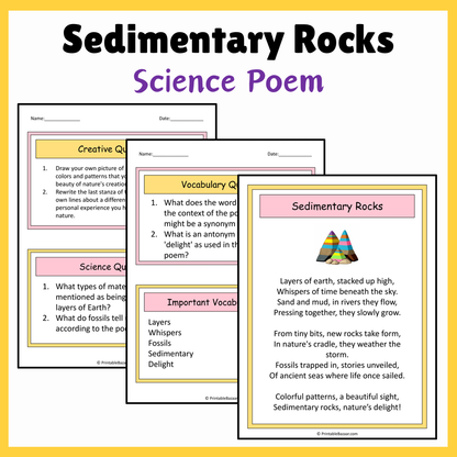 Sedimentary Rocks | Science Poem Reading Comprehension Activity