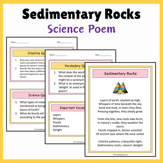 Sedimentary Rocks | Science Poem Reading Comprehension Activity