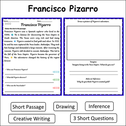 Francisco Pizarro | Short Reading Comprehension Creative Worksheet