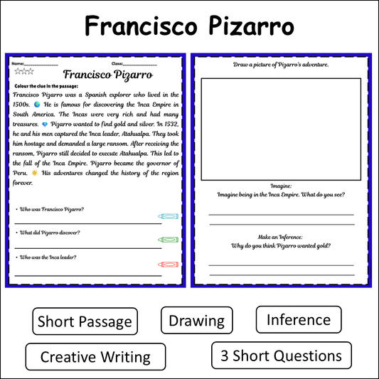 Francisco Pizarro | Short Reading Comprehension Creative Worksheet