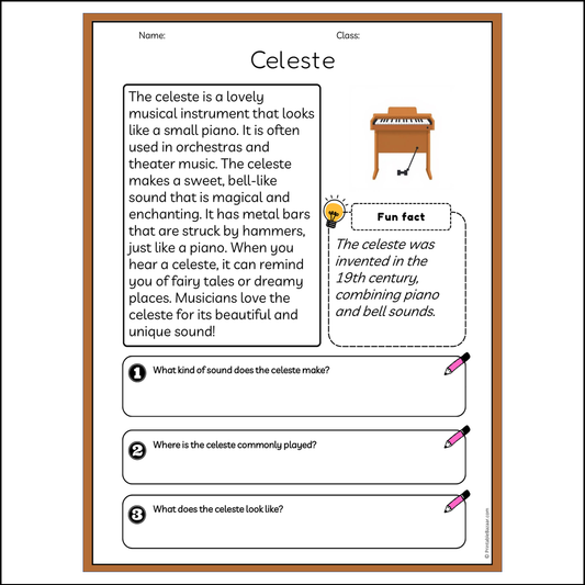 Celeste | Reading Passage Comprehension Questions Writing Facts Worksheet