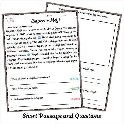 Emperor Meiji | Short Reading Comprehension Creative Worksheet